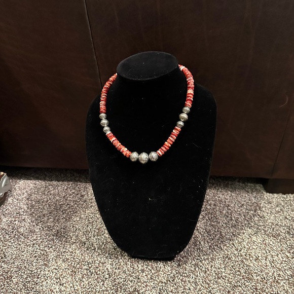 Hand Crafted Jewelry - Elegant Hand Crafted “One of a Kind”’Red Spiny Oyster & Sterling Silver Necklace
